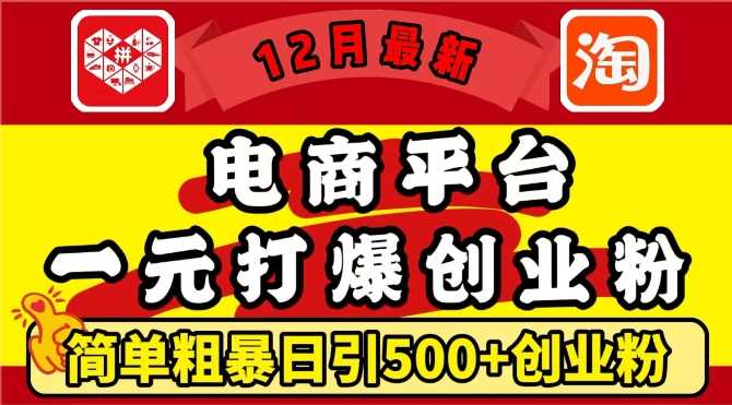 12月最新：电商平台1元打爆创业粉，简单粗暴日引500+精准创业粉，轻松月入过W【揭秘】翼虎资源库-专注分享网络创业落地实操课程 – 全网首发_高质量项目输出翼虎资源库